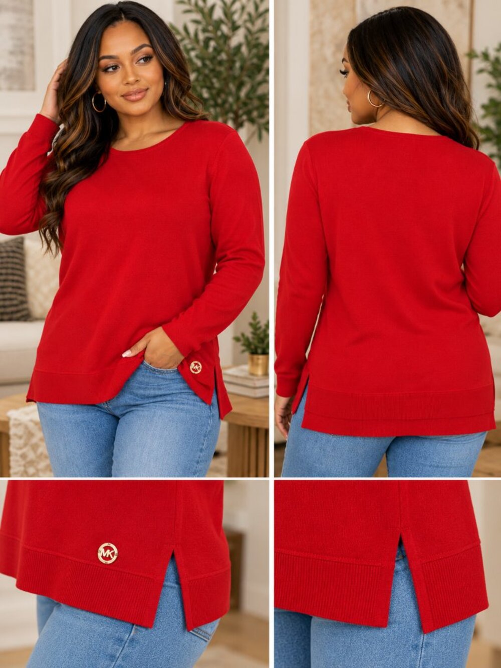 MICHAEL KORS Woman’s Sweater Red Viscose Stretch Long Sleeve Large